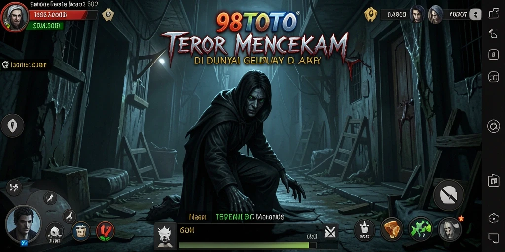 Screenshot gameplay 98TOTO yang menampilkan suasana horor yang mencekam.