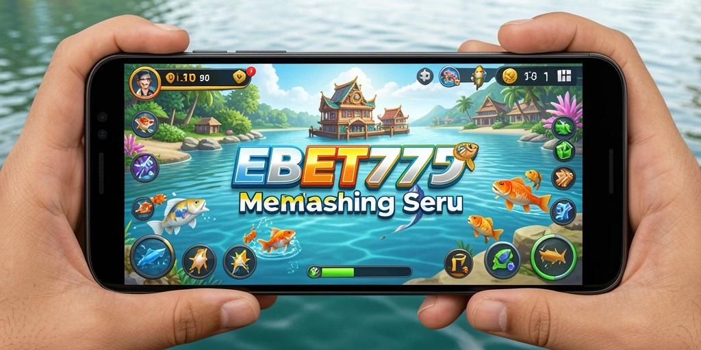 Tampilan gameplay EBET777 dengan suasana memancing yang memukau.