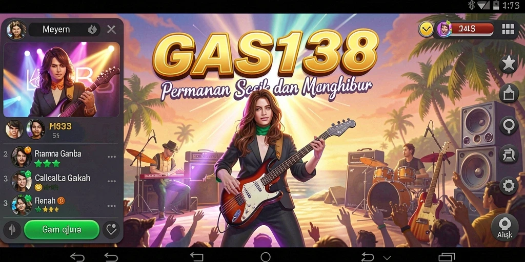Tampilan gameplay GAS138 menunjukkan aksi seru dan irama musik.