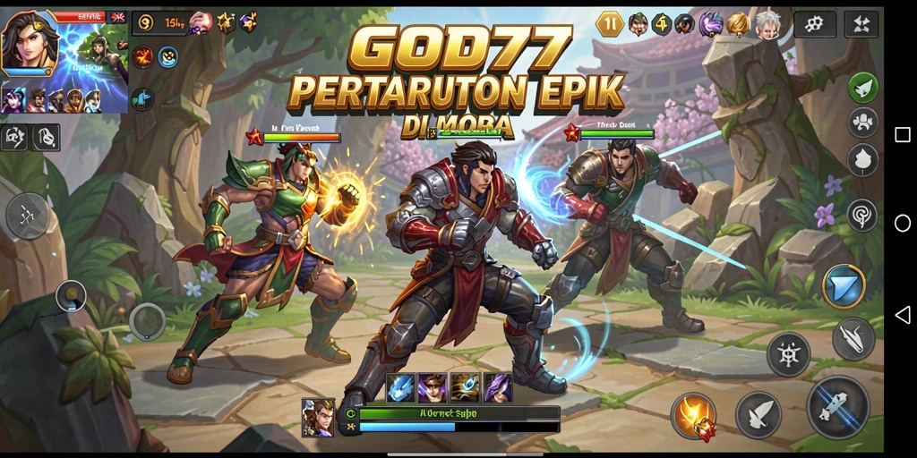 Screenshot tampilan gameplay seru dari game MOBA GOD77.