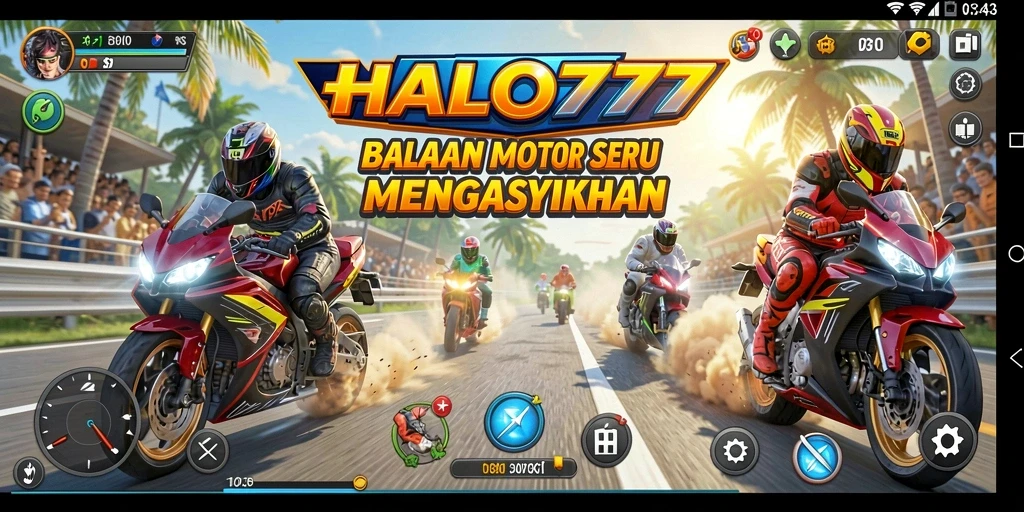 Screenshot gameplay HALO777 dengan balapan motor yang mendebarkan.