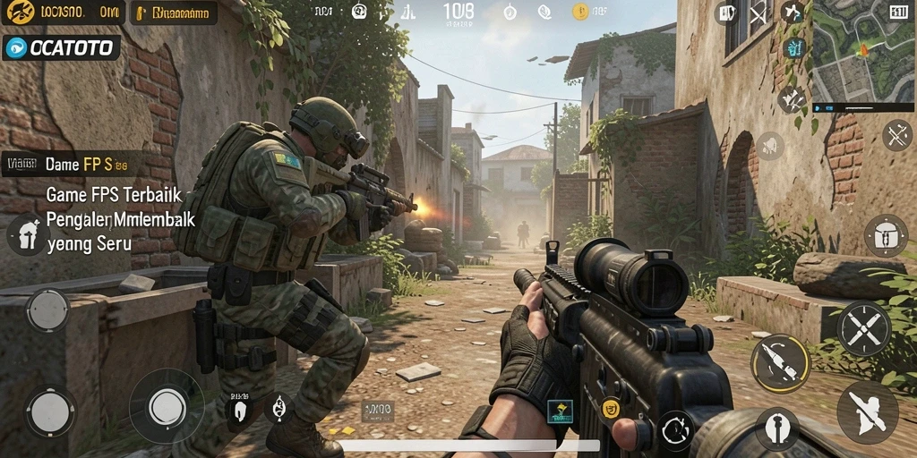 Tangkapan layar gameplay OCATOTO dengan aksi tembak-menembak yang intens.