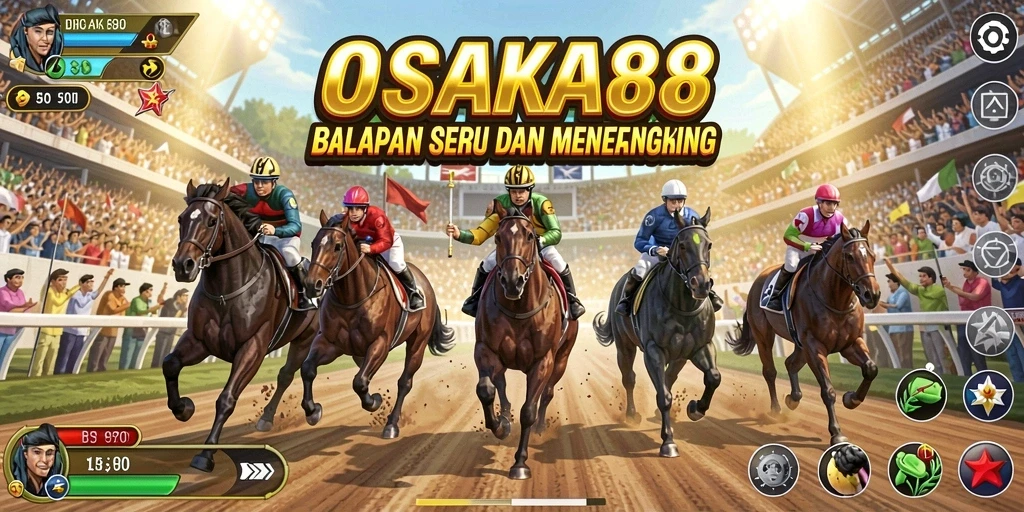 Screenshot utama OSAKA88 menampilkan balapan mendebarkan di jalanan kota.