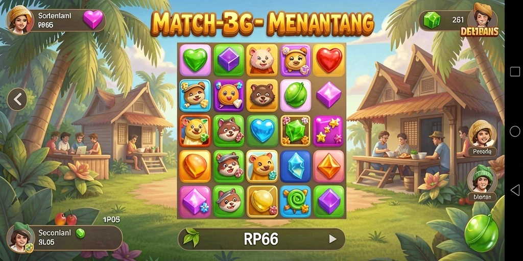 Tampilan menarik gameplay RP66 dengan berbagai permata berwarna.